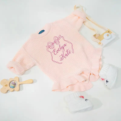 Personalized Bow Embroidered Baby Romper - SwaddleAn