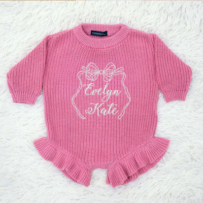 Personalized Bow Embroidered Baby Romper - SwaddleAn