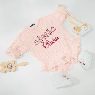 Personalized Embroidery Bow Floral Baby Romper - SwaddleAn