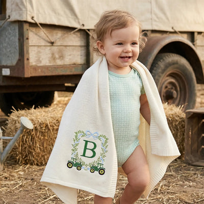 Personalized Farm Tractor Custom Initial Baby Blanket