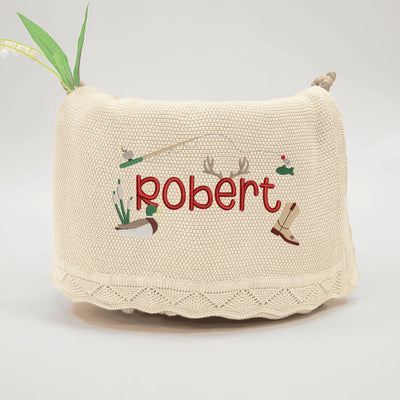 Personalized Fishing Cowboy Embroidered Baby Blanket - SwaddleAn