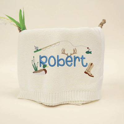 Personalized Fishing Cowboy Embroidered Baby Blanket - SwaddleAn