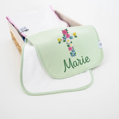 Personalized Floral Cross Baby Burp Cloths - SwaddleAn
