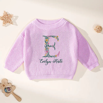 Personalized Floral Initial Baby Sweater