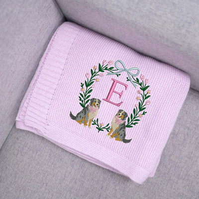 Personalized Initial Australian Shepherd Baby Blanket - SwaddleAn