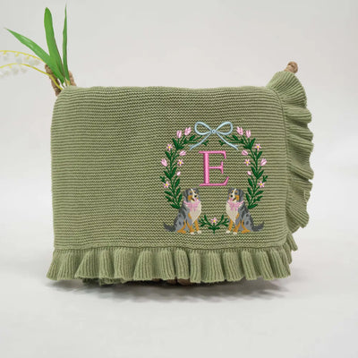 Personalized Initial Australian Shepherd Baby Blanket - SwaddleAn