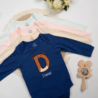 Personalized Initials Name Reindeer Xmas Baby Onesie Bodysuit - SwaddleAn