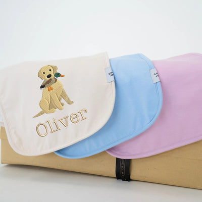 Personalized Labrador with Duck Embroidered Baby Burp Cloths - SwaddleAn
