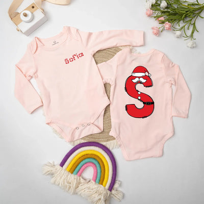 Personalized Letter Initials Santa Baby Onesie Bodysuit - SwaddleAn