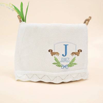 Personalized Name Initial Dachsund Dog Baby Blanket - SwaddleAn