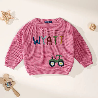 Personalized Tractor Name Baby Sweater