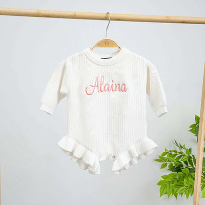 Personalized Name Ruffle Knit Romper - SwaddleAn