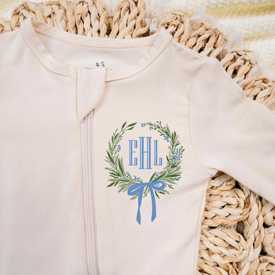 Printed Monogram Crest Bamboo Baby Pajamas - SwaddleAn