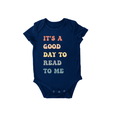 Read to Me Onesie, It's a Good Day to Read to Me Baby Bodysuit Navy