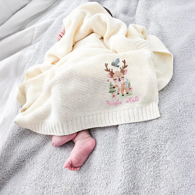Reindeer Embroidery Baby Name Blanket - SwaddleAn