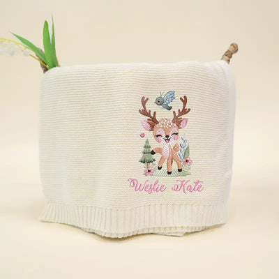 Reindeer Embroidery Baby Name Blanket - SwaddleAn