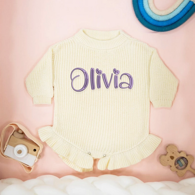 Personalized Name Ruffle Knit Romper - SwaddleAn