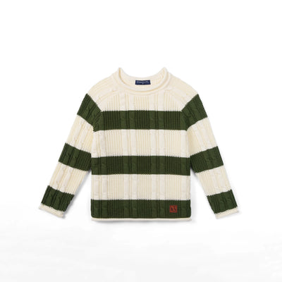 Forest Striped Cable Knit Roll neck Sweater