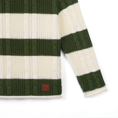 Forest Striped Cable Knit Roll neck Sweater