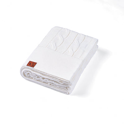 Cable Knit Baby Blanket in White