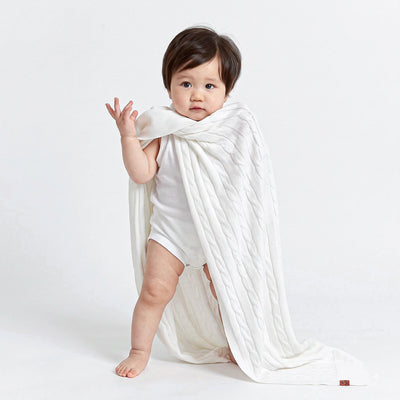 Cable Knit Baby Blanket in White