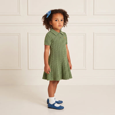 Cable Knit Polo Dress in Sage Green