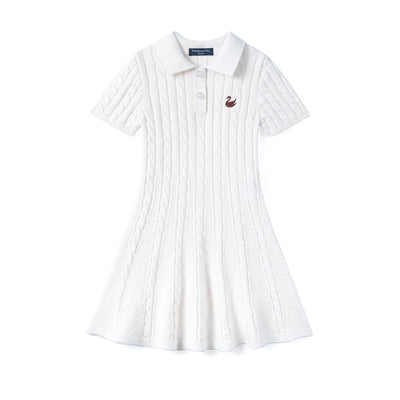 Cable Knit Polo Dress in White