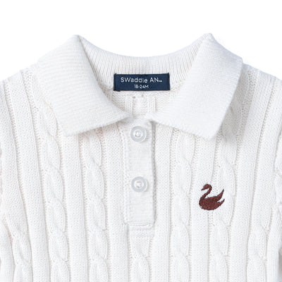 Cable Knit Polo Dress in White