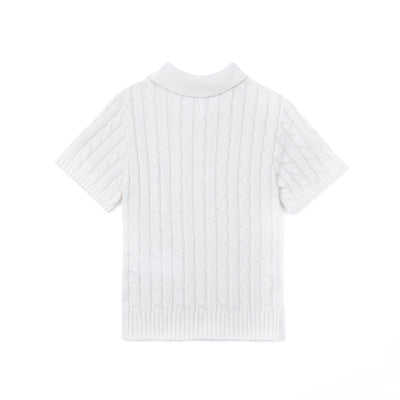 Cable Knit Polo Sweater in White