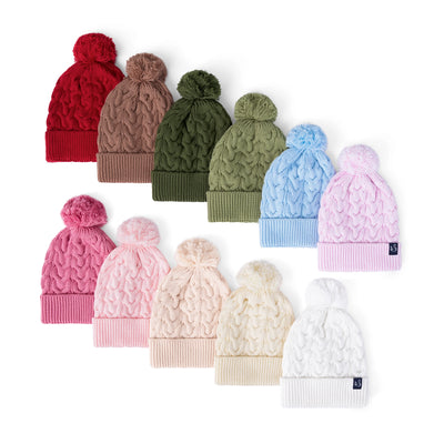 Cable Knit Pom Beanie in Beige