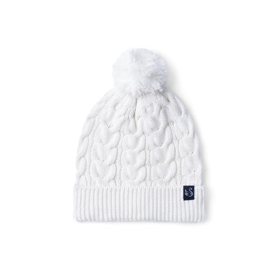 Cable Knit Pom Beanie in White