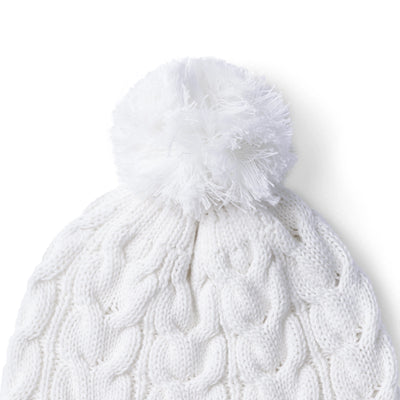 Cable Knit Pom Beanie in White