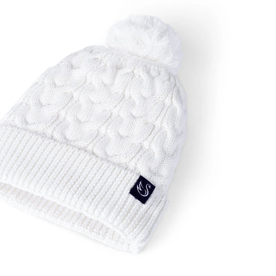 Cable Knit Pom Beanie in White