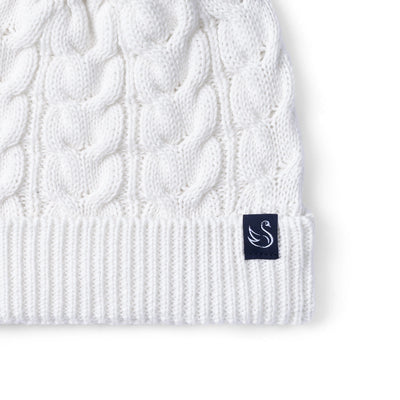 Cable Knit Pom Beanie in White