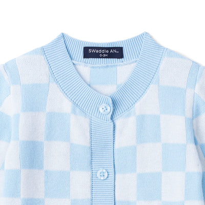 Blue Checker Baby Knit Button Romper