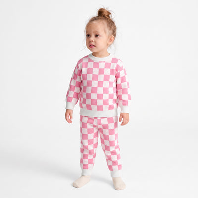 Pink Checker Knit Jogger Pants