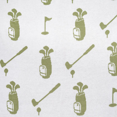 Baby blanket Pattern of golf-related items including clubs and bags on a white background