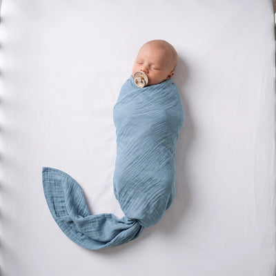 Baby Muslin Swaddle Blanket in Dusty Blue