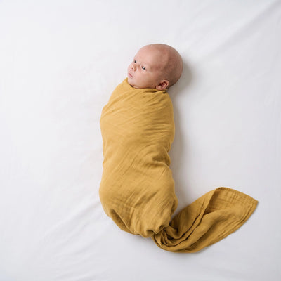 Baby Muslin Swaddle Blanket in Mustard