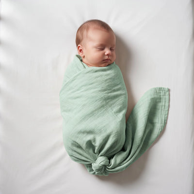 Baby Muslin Swaddle Blanket in Sage Green
