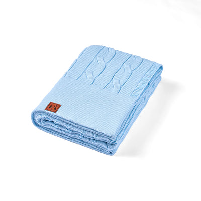 Cable Knit Baby Blanket in Baby Blue