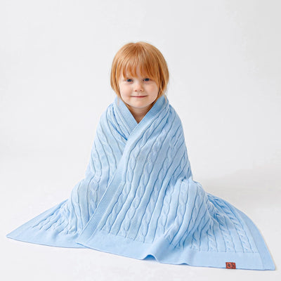 Cable Knit Baby Blanket in Baby Blue