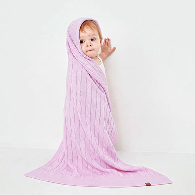 Cable Knit Baby Blanket in Lilac