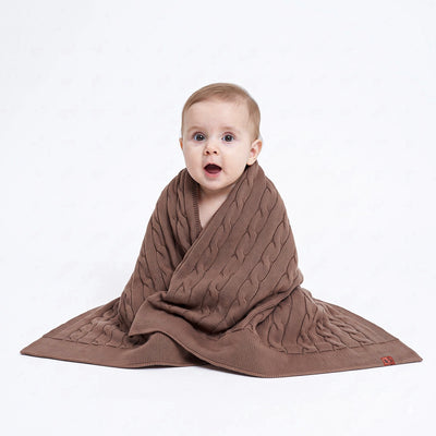 Cable Knit Baby Blanket in Mocha