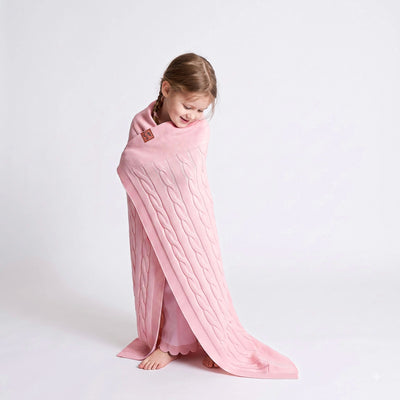 Cable Knit Baby Blanket in Pink