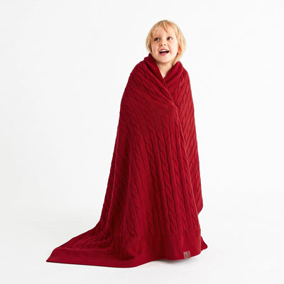 Cable Knit Baby Blanket in Red Xmas