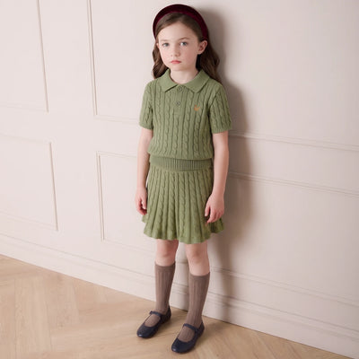Cable Knit Polo Sweater in Sage Green