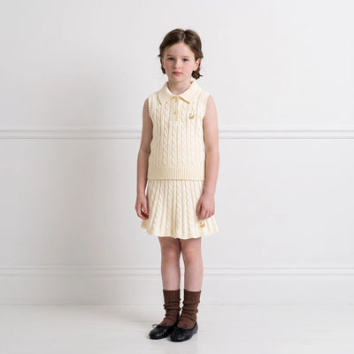 Cable Knit Sleeveless Polo Shirt in Cream