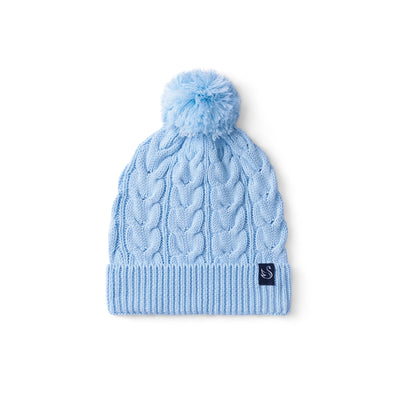 Cable Knit Pom Beanie in Baby Blue