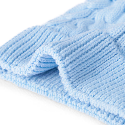 Cable Knit Pom Beanie in Baby Blue